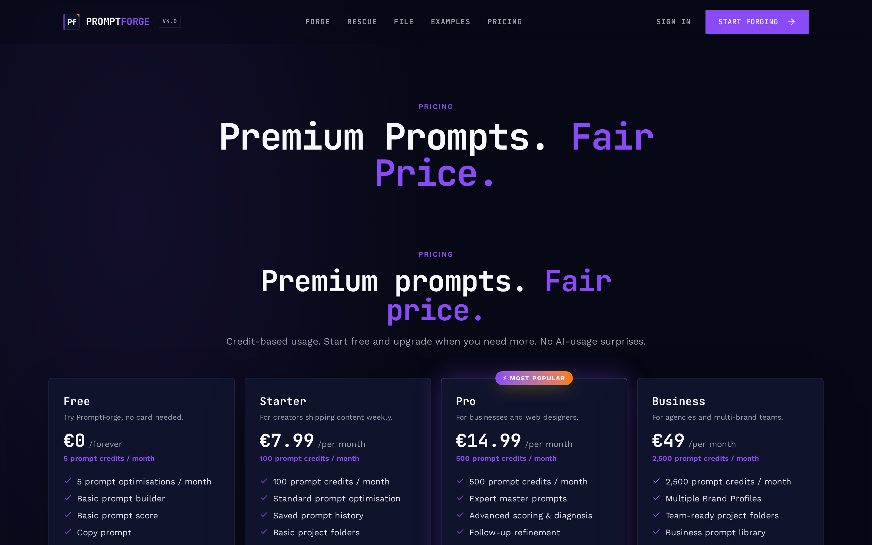 Pricing page