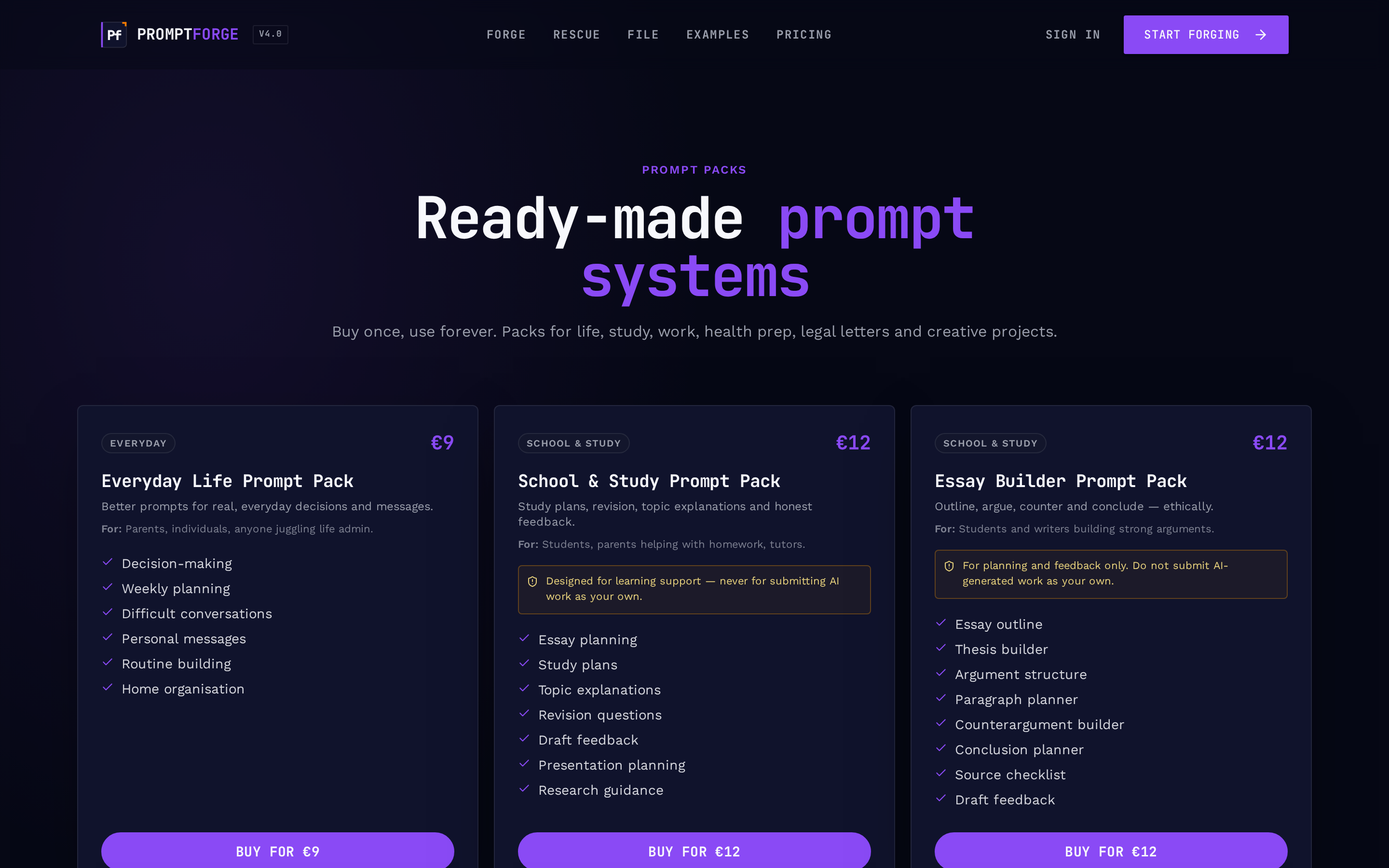 Prompt Packs page