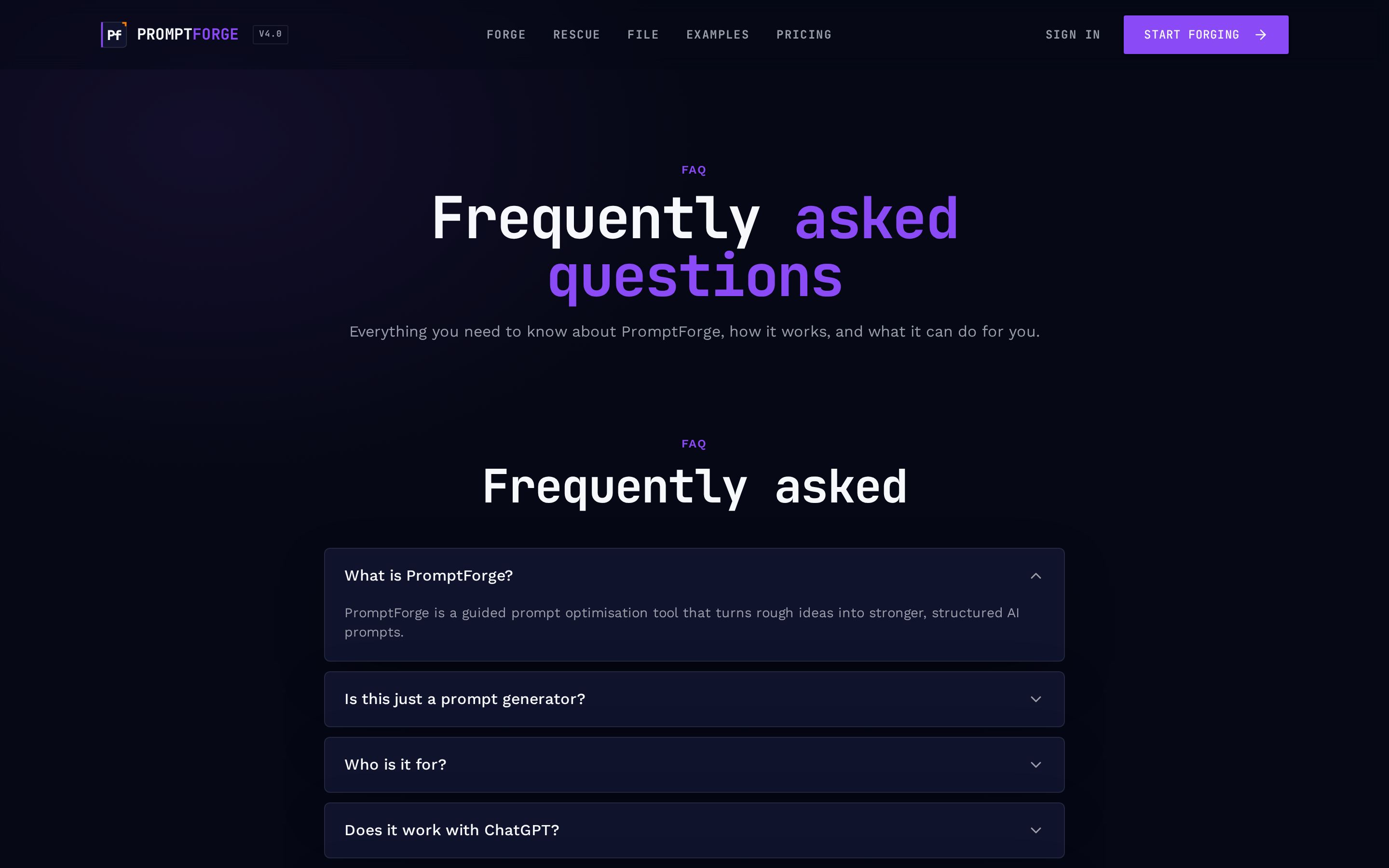 FAQ page