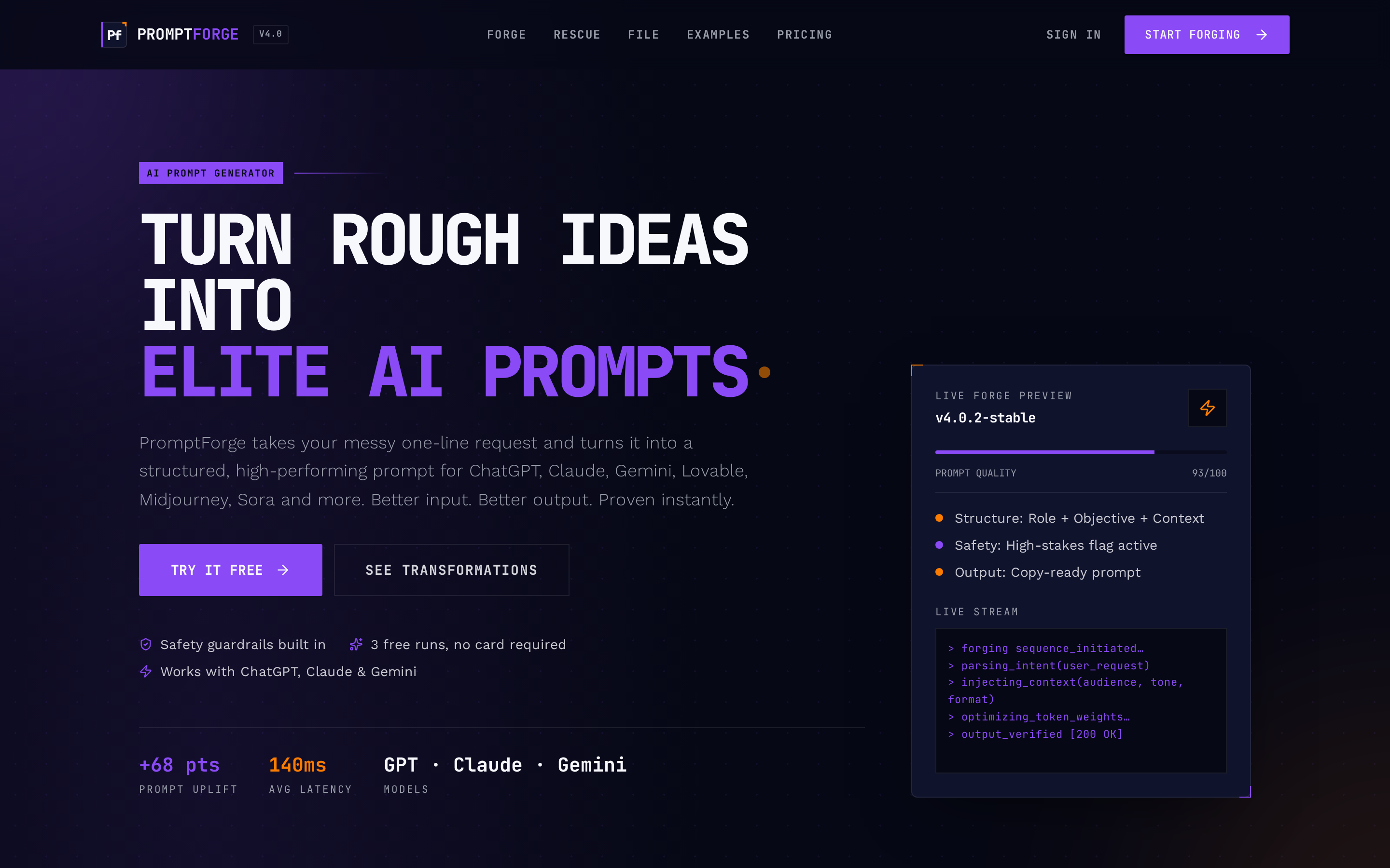 PromptForge home page